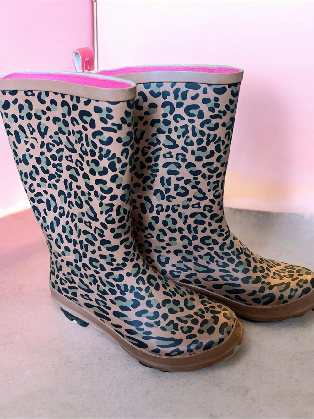 Target Leopard-Print Brown Rain Boots with Pink Trim
